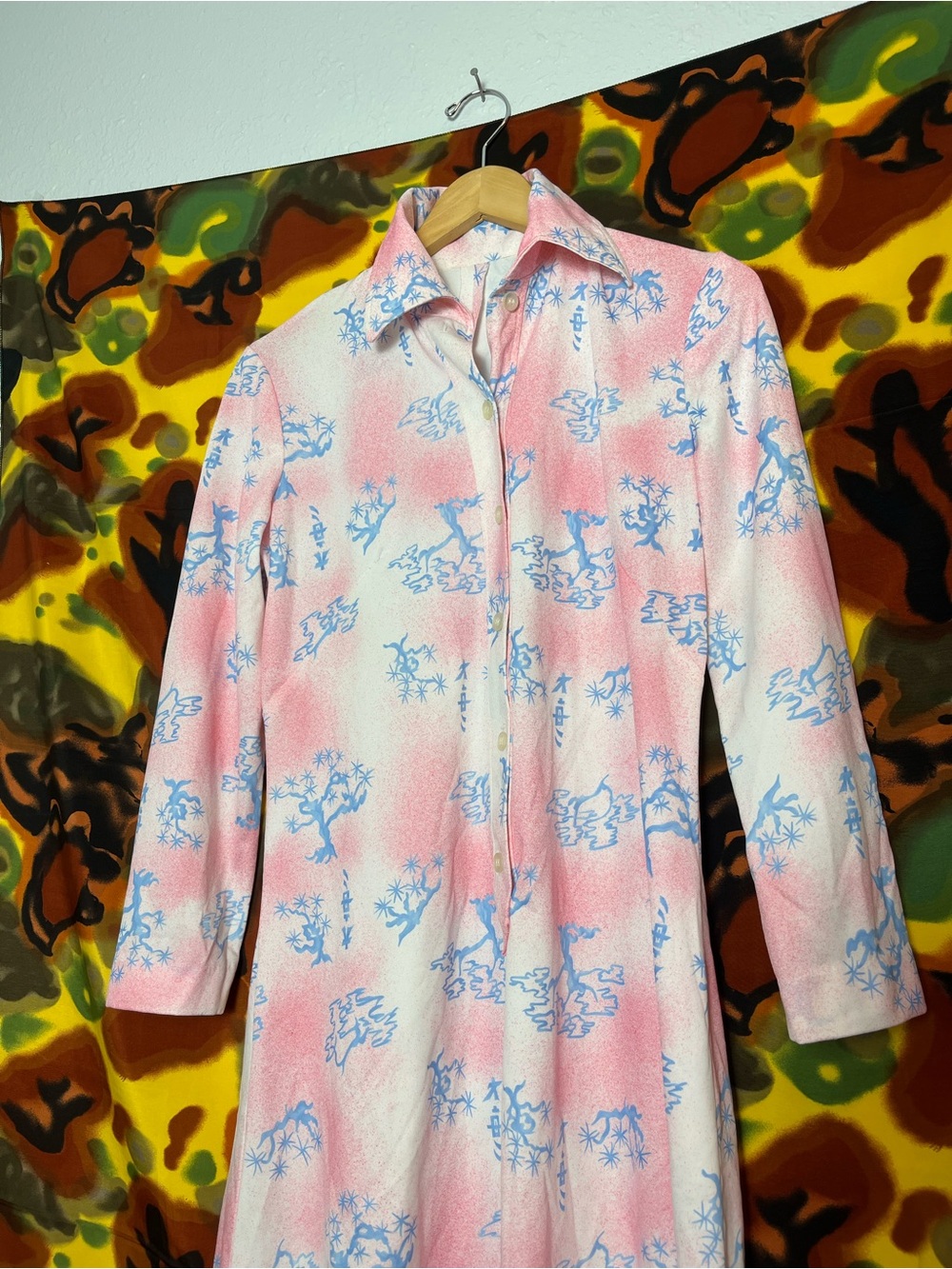Vintage Women’s Pink Blue Pastel Patterned Handmade Dress